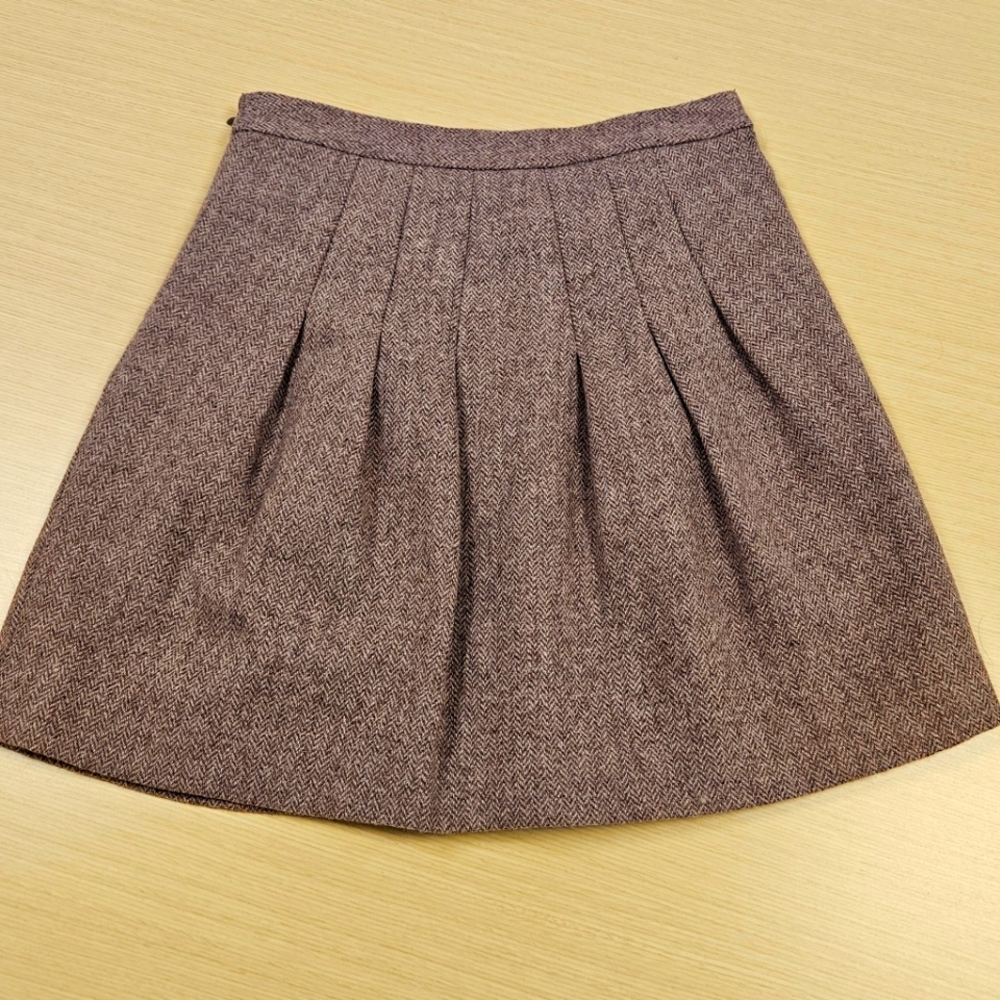 GAP Wool Pleated School Girl Academia Mauve Herring Bone Lined Skirt Sz 0 - Picture 2 of 4